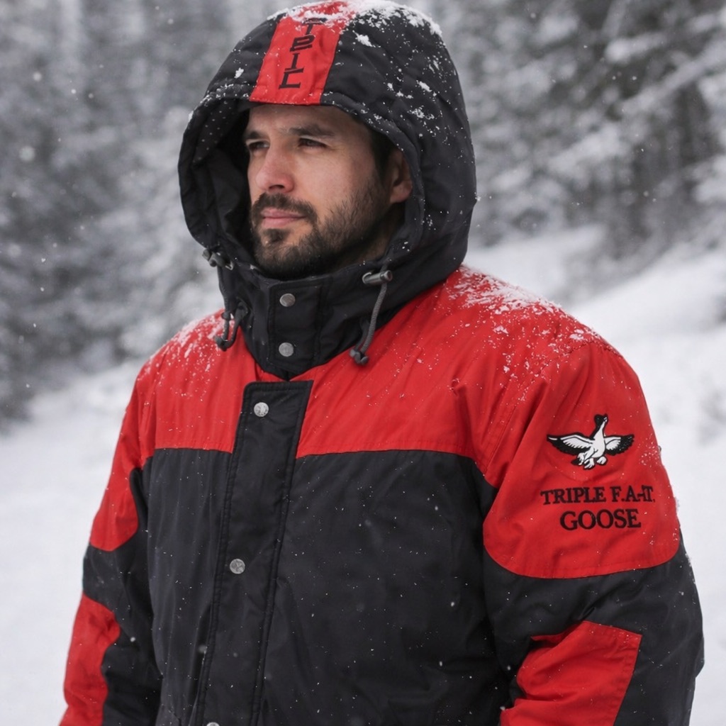 Vtg Triple FAT Goose Down Jacket Mens Medium BlackRed